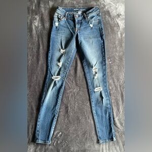 Old Navy Rockstar Super Skinny Mid Rise Blue Jeans Women's Size 0 Distressed